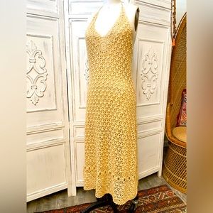 VTG Crochet Midi Dress Silk Lined Cotton Cream Central Park West Sz M